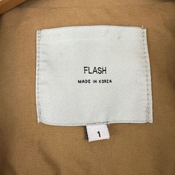 Flash Women's Size 1 US S Tan Khaki Flannel Overcoat Peacoat Jacket Korea Trench - Picture 5 of 16